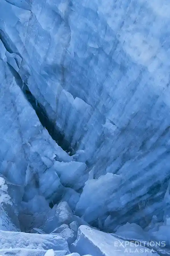 Deep blue ice on Kennicott Glacier in winter, Wrangell-St. Elias National Park near McCarthy, Alaska