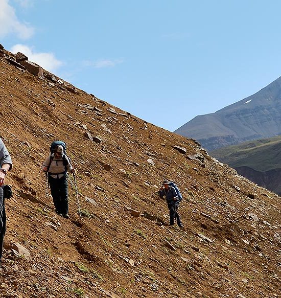 Backpacking off-trail in Wrangell-St. Elias National Park, Alaska.