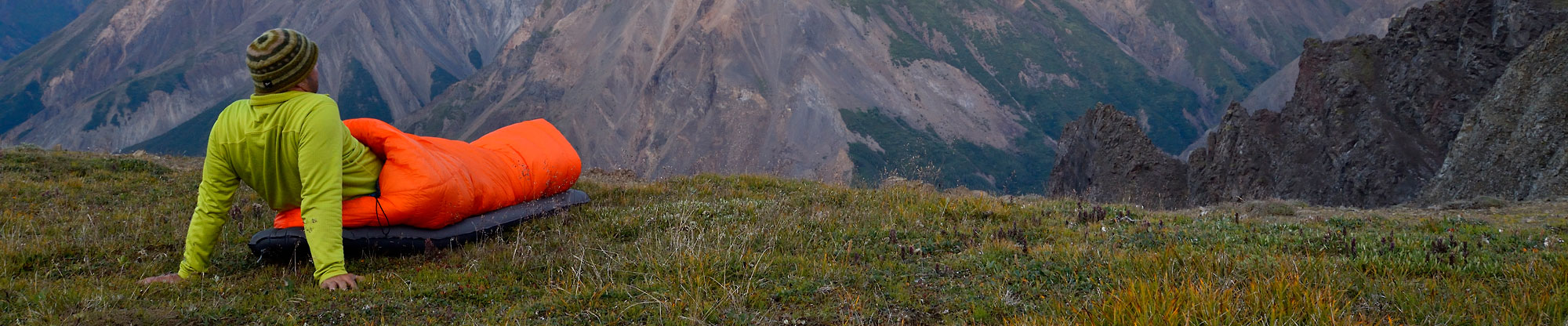 Summer sleeping bag and pad backpacking trip Wrangell-St. Elias National Park, Alaska.