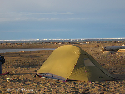 Camped by the Beaufort Sea, Arctic Ocean, at the mouth of the Canning and Steen River.