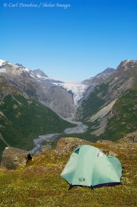 A backpacking campsite on the Bremner to Tebay Trip, Wrangell St. Elias National Park, Alaska.