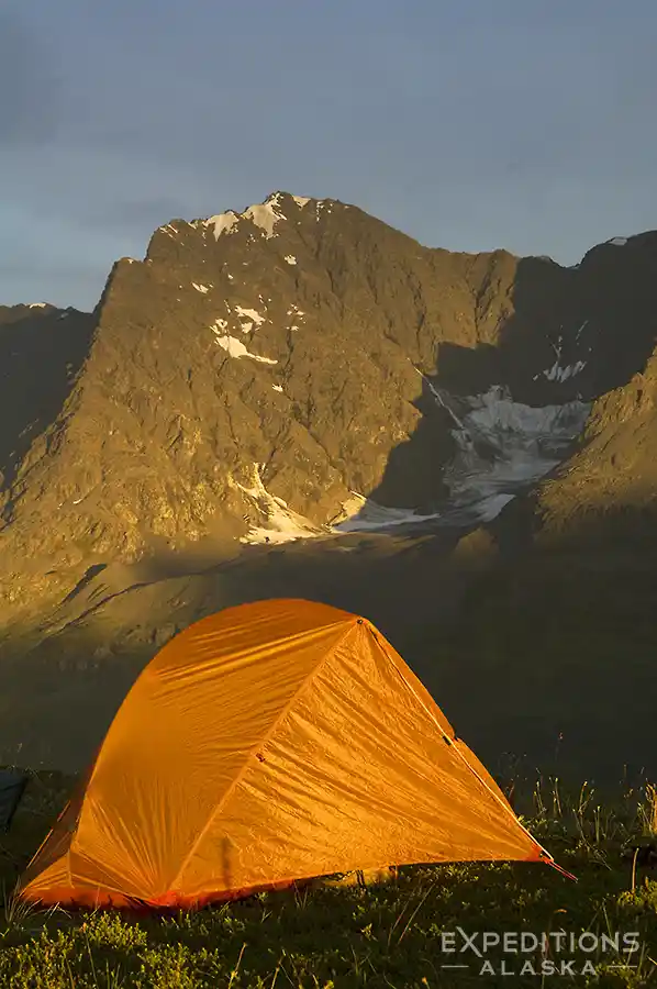 MSR Hubba tent, campsite in Chugach Mountains.