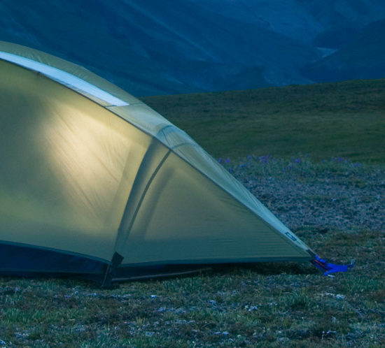 backpacking campsite on Sanford Plateau in Wrangell-St. Elias National Park, Alaska.