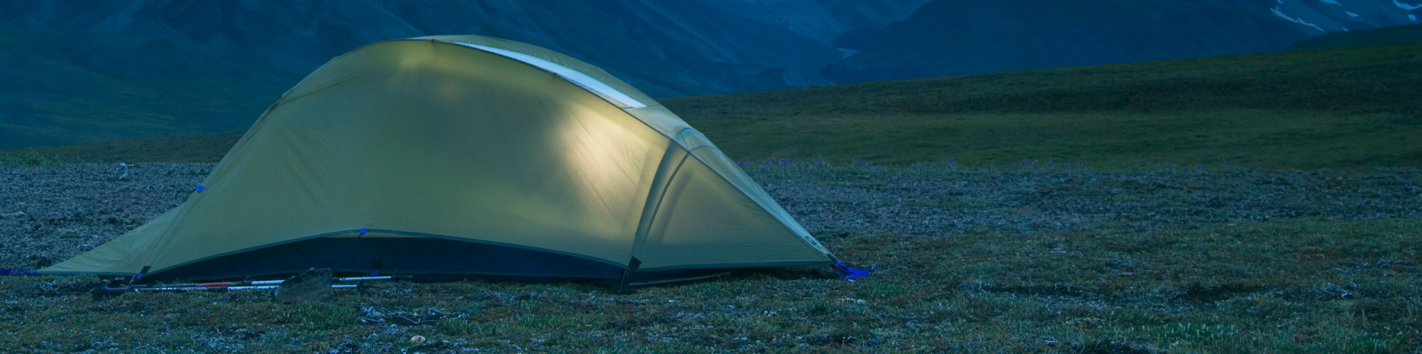 backpacking campsite on Sanford Plateau in Wrangell-St. Elias National Park, Alaska.
