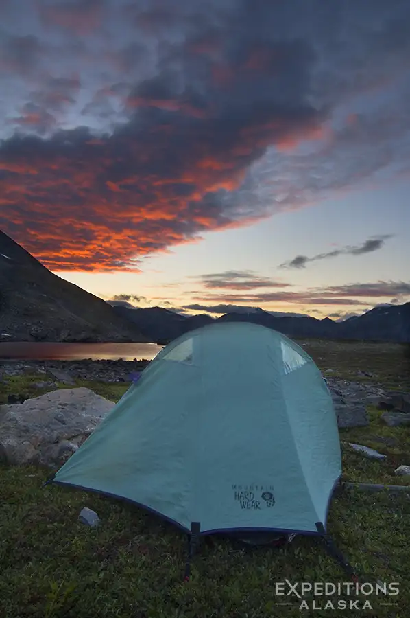 Campsite in the Chugach Mountains, Wrangell-St. Elias National Park Alaska.