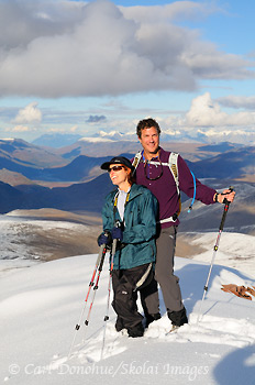 Brad and Tracey take in the views from 8200'. Near Mt Jarvis, Wrangell-St. Elias National Park and Preserve, Alaska.