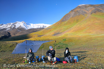 Breakfast under the tarp. Breakfast under the tarp.