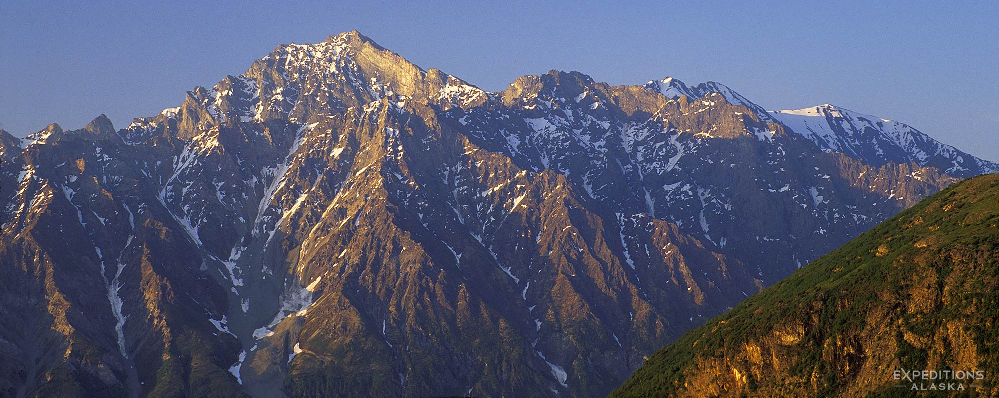 The Chugach Mountains in evening light, Alaska.