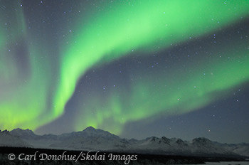 Aurora borealis and Denali, Denali State Park, Alaska.