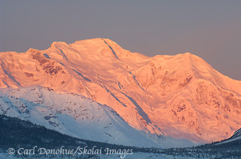 Photo of Mount Blackburn alpenglow, Wrangell-St. Elias National Park, Alaska.