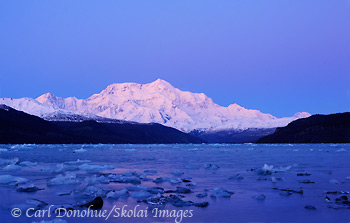 Evening light, after dusk, on Mount Saint Elias and Icy Bay, Wrangell-St. Elias National Park and Preserve, Alaska.