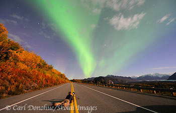 Photographing the Aurora borealis, Alaska.