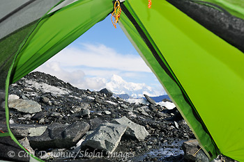 Mt. St. Elias, viewed through the door of my tent, camped on the Malaspina Glacier, Wrangell - St. Elias National Park, Alaska.
