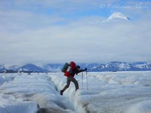 Traversing the Malaspina Glacier, Wrangell St. Elias National Park.