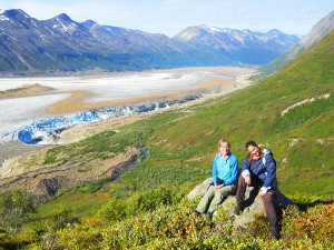 On our Bremner Mines to Iceberg Lake trek, Amy and Cindy take a quick break before we ventured down to the glacier.