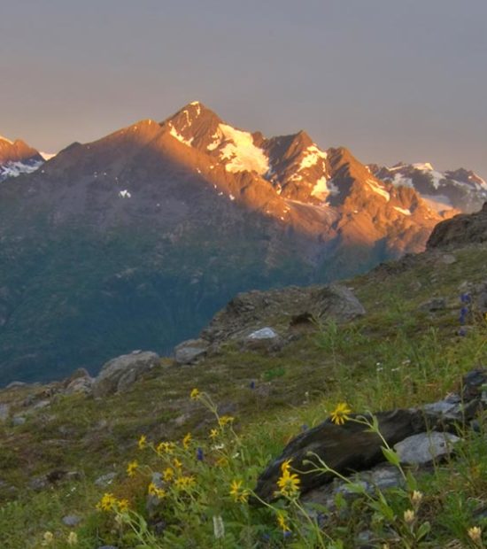 Bremner Mines Tebay Lakes Backpacking trip sunrise Chugach Mountains Wrangell - St Elias National Park, Alaska.