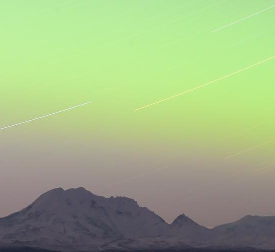 Wrangell Mountains and Alaska star trails and northern lights photo Wrangell-St. Elias National Park, Alaska.