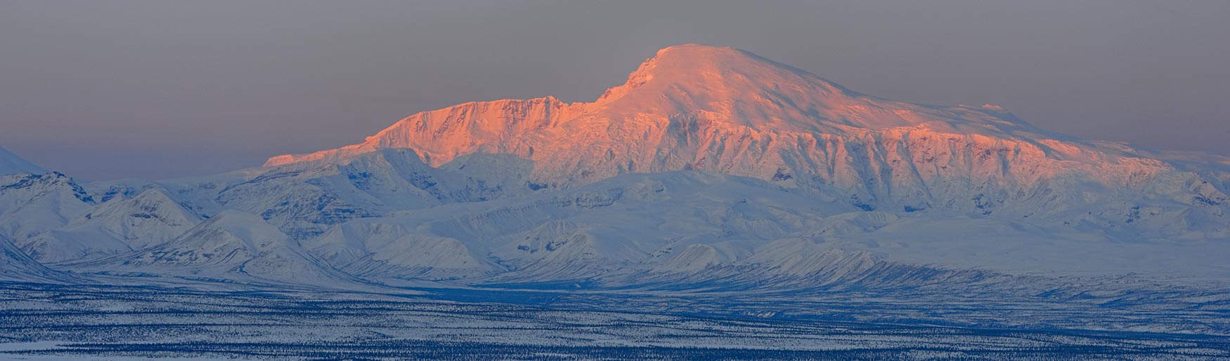 Mount Sanford Wrangell Mountains alpenglow Wrangell-St. Elias National Park, Alaska.