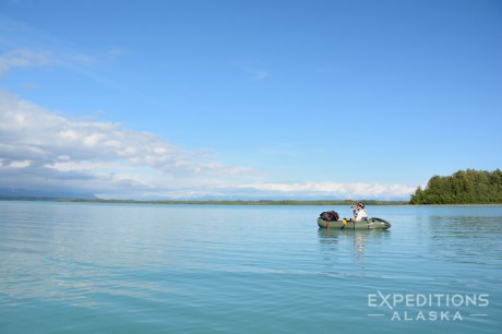 Chuck takes a swig of water from his Nalgene bottle while we're out paddling around in our packrafts on Malaspina Lake, in southern Wrangell-St. Elias National Park and Preserve, Alaska.