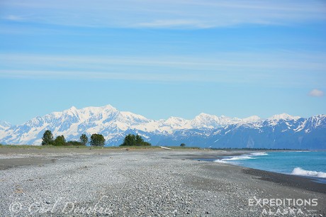 The Lost Coast in Wrangell-St. Elias National Park and Preserve, with Mt Cook and the Saint Elias Range rising in the background. 