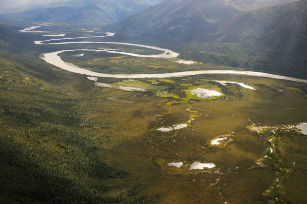 Arrigetch Peaks backpacking trip Aerial view of the Alatna River, Arrigetch Peaks trip, Gates of the Arctic National Park.