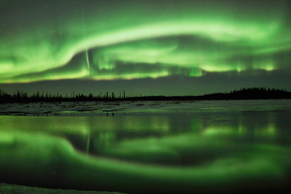 Reflection of the aurora borealis.