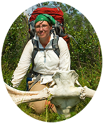 Guided hiking trips Natalie hiking Sanford Plateau Wrangell-St. Elias National Park Alaska.