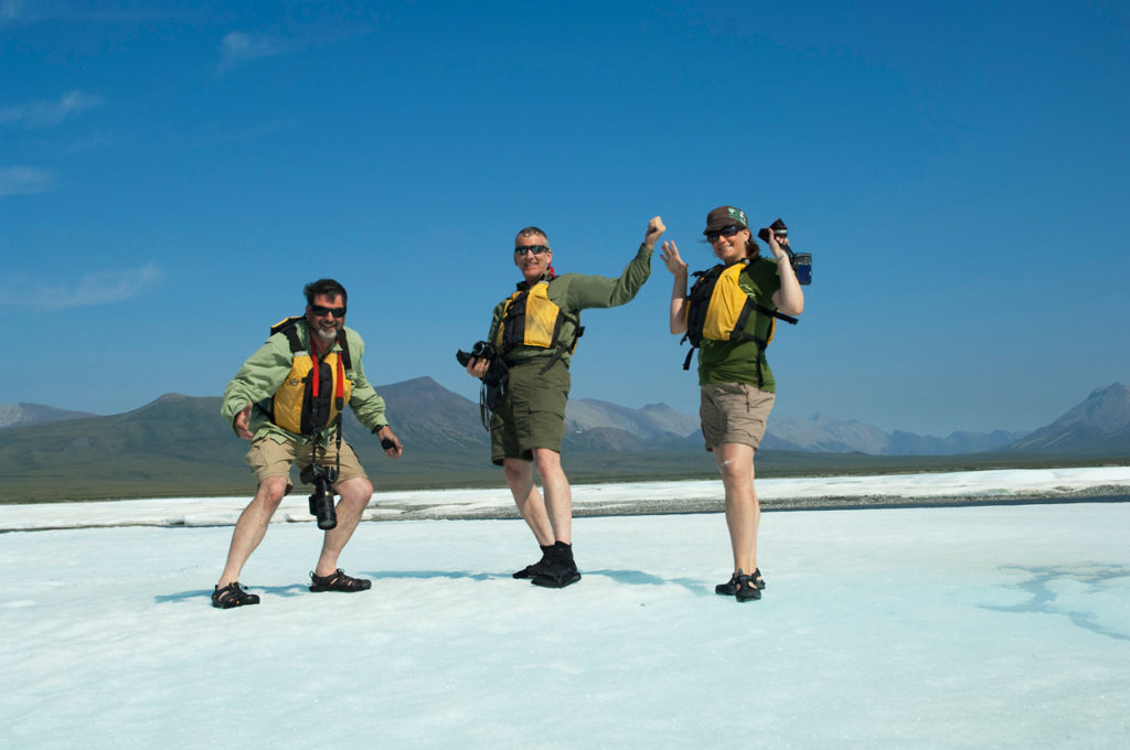 Rafting crew having fun on Aufeis, Arctic National Wildlife Refuge, ANWR, Alaska