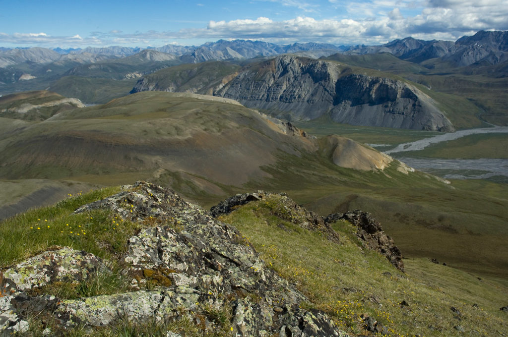 View of the Brooks Mountain Range in Arctic National Wildlife Refuge, ANWR rafting trip, Alaska.