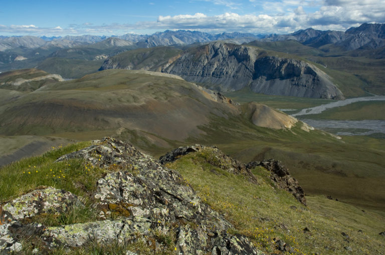 View of the Brooks Mountain Range in Arctic National Wildlife Refuge, ANWR rafting trip, Alaska.
