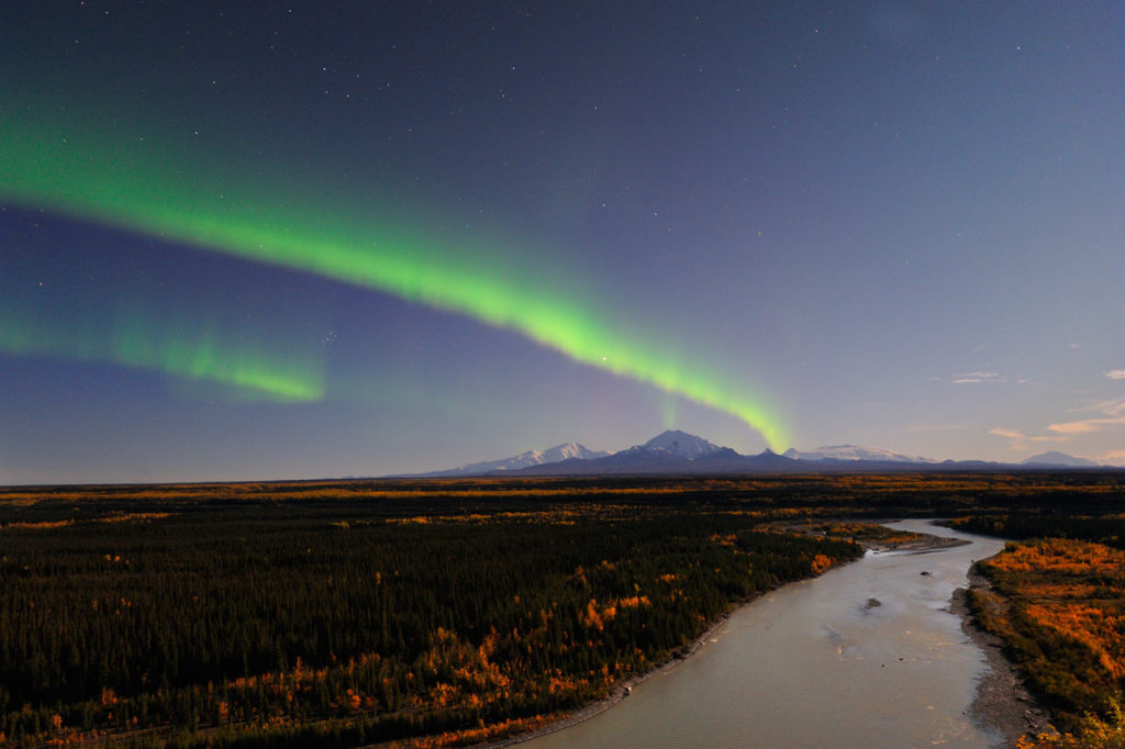 Northern lights over Wrangell Mountains.
