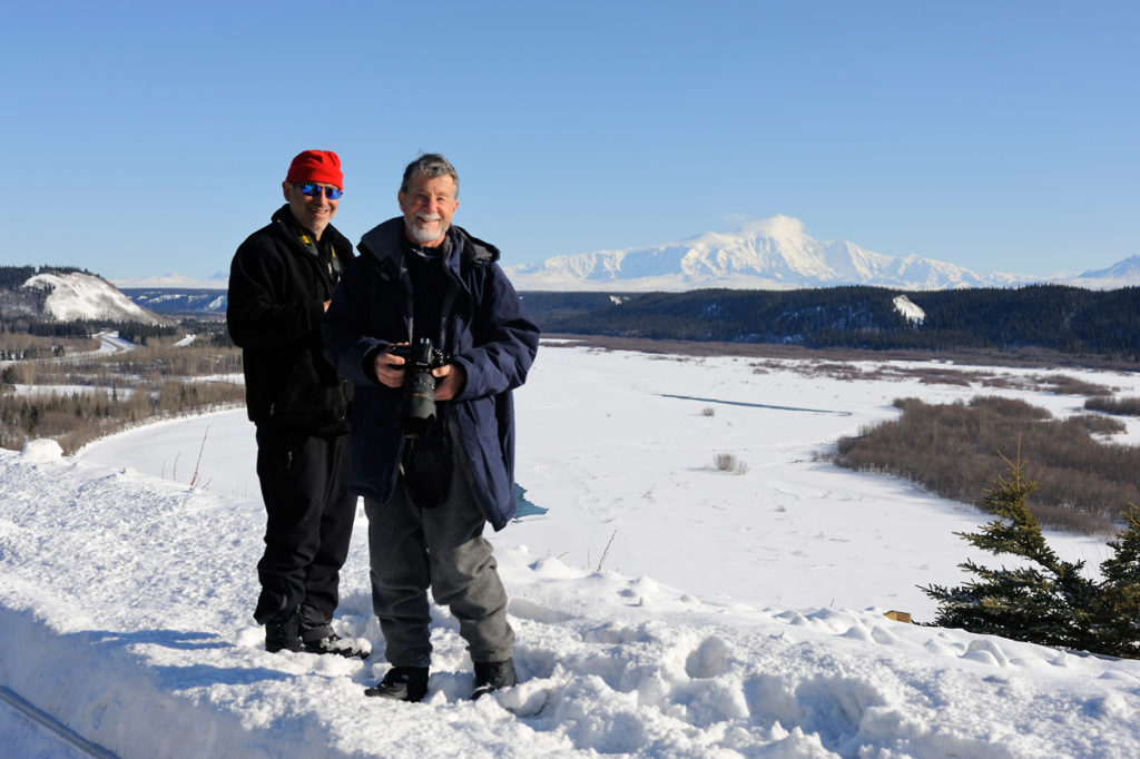 Snowshoeing trip to Wrangell-St. Elias national Park overlook Mt Sanford, Alaska.