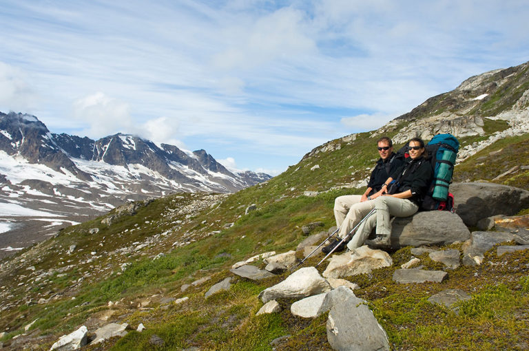 Alaska camping trip in Wrangell-St. Elias National Park Hiking in Iceberg Lake Valley.