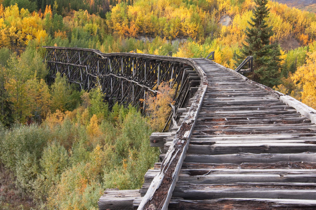 Wrangell-St. Elias National Park hiking trip photo Gilahina Trestle fall colors.