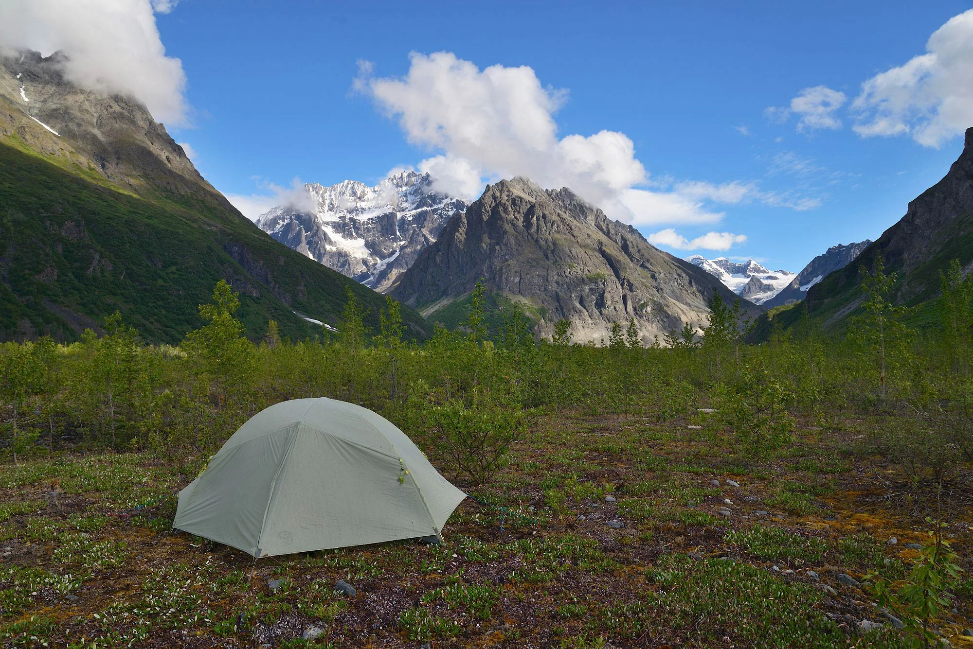Lakina River packrafting trip Camp on Lakina River, packrafting trip, Wrangell-St. Elias National Park, Alaska.