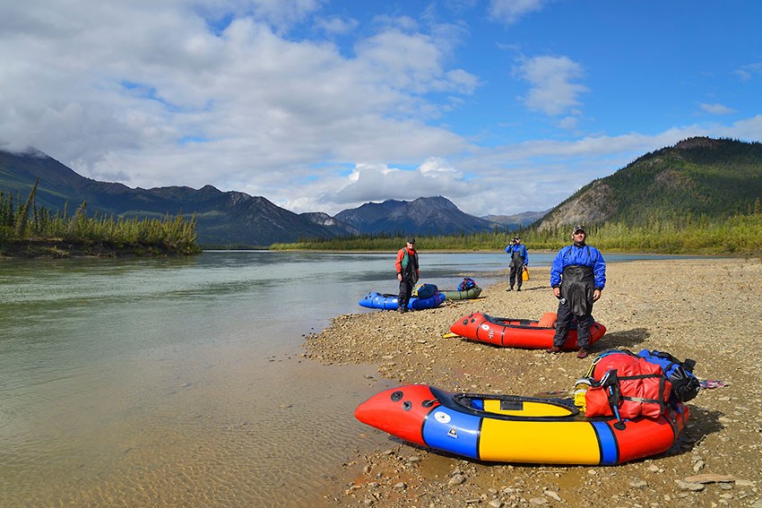 Packrafting gear on the Alatna River, Gates of the Arctic National Park, Alaska.