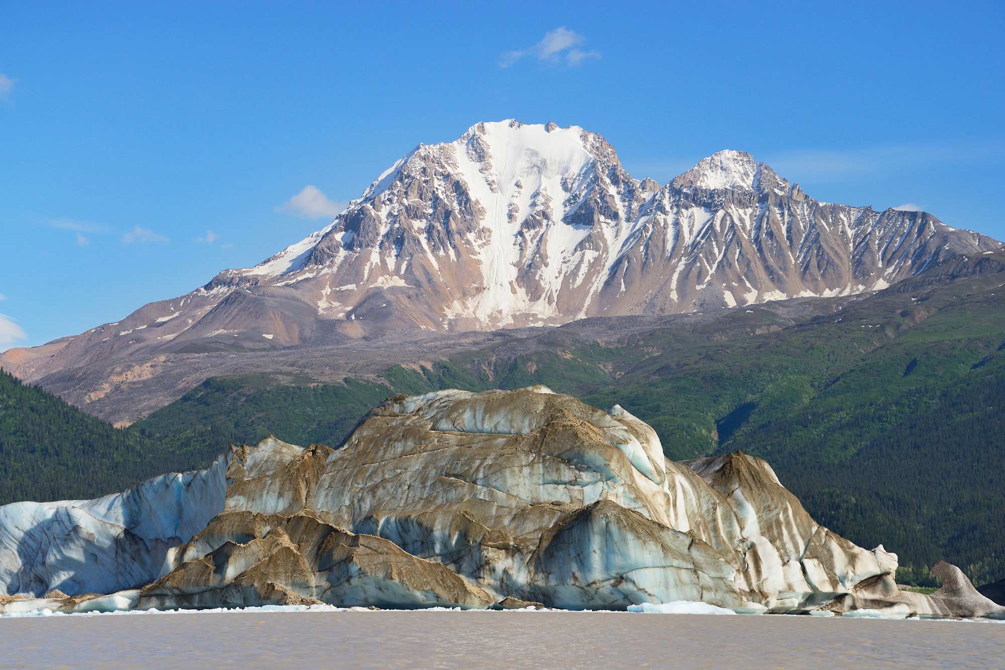 Nizina Lake icebergs and mountain, Wrangell-St. Elias National Park, Alaska.