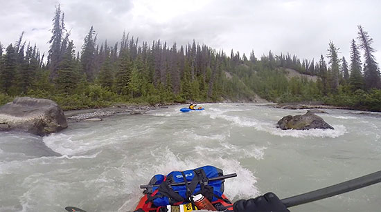 Packrafting Lakina River, Wrangell-St. Elias National Park, Alaska.