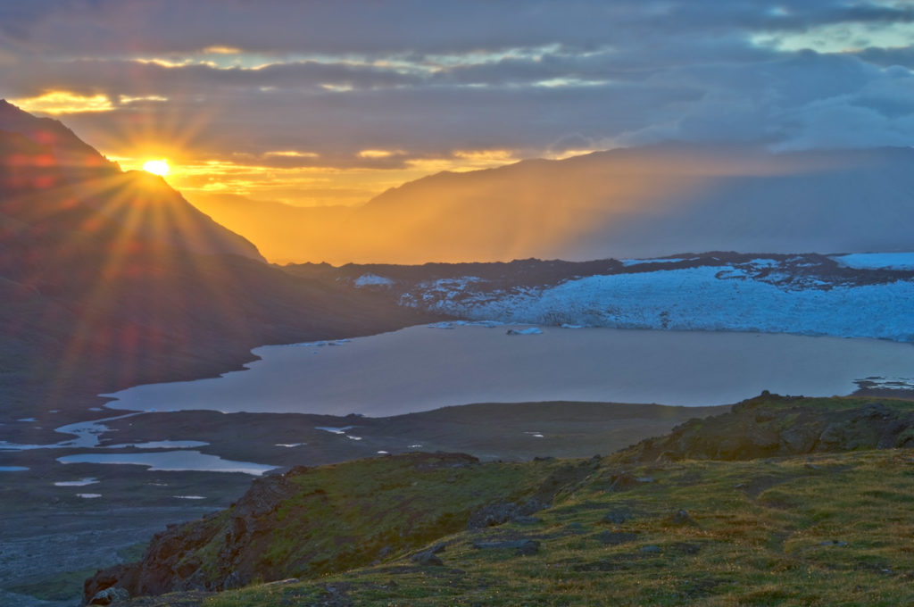 Alaska landscapes photo tour Sunrise over Russell Glacier and Skolai Lake, Skolai Pass, Alaska Landscapes photo tour, Wrangell-St. Elias National Park Alaska.