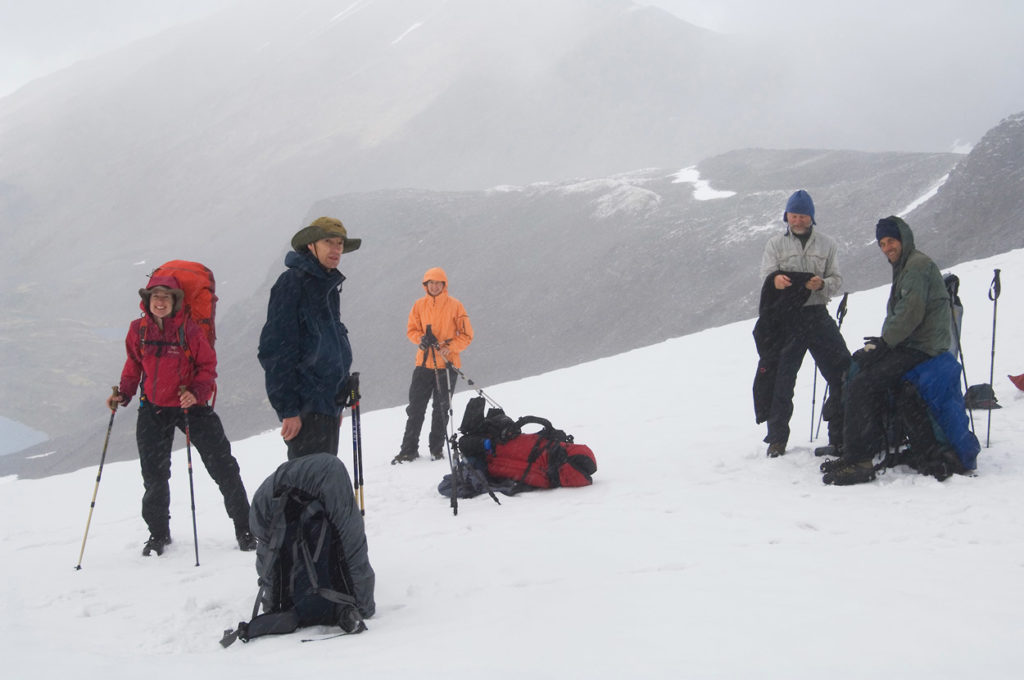 Snowstorm on Southern traverse Backpacking trip in Wrangell-St. Elias National Park, Alaska.