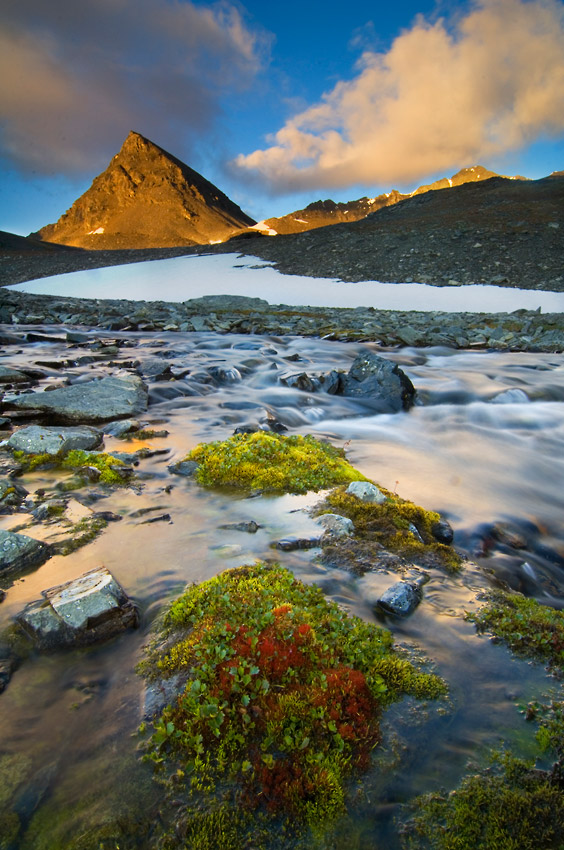 Chugach mountains at sunset Wrangell-St. Elias National Park hiking trips Alaska.