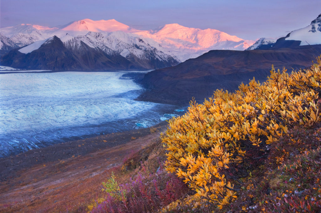 Alaska landscapes photo tour Alpenglow on Mt Bona Mt Churchill, Landscapes photo tours, Wrangell-St. Elias National Park, Alaska.