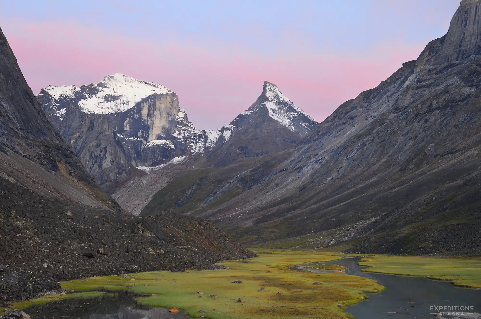 Arrigetch Peaks backpacking trip sunrise Arrigetch Peaks, Gates of the Arctic National Park and Preserve, Alaska.