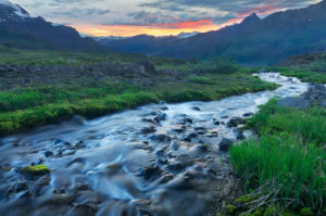 Skolai Pass camping trip sunset Wrangell-St. Elias National Park, Alaska.