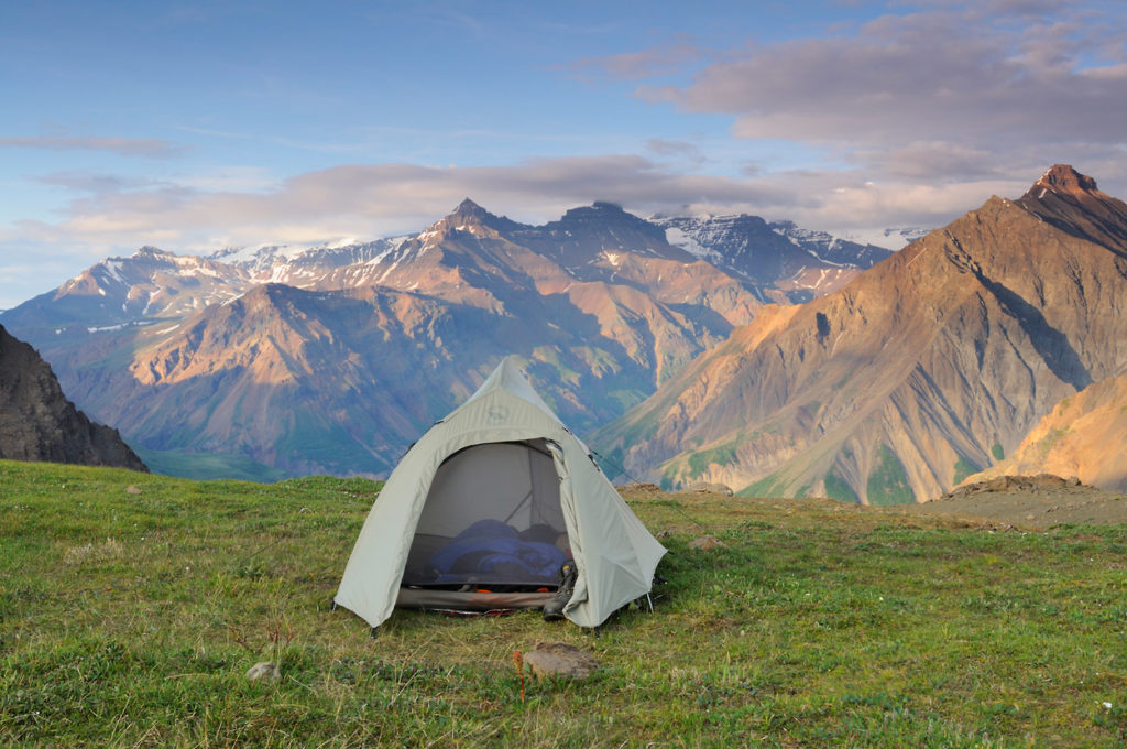Campsite at Wolverine, Goat Trail backpacking trip, Wrangell-St. Elias National Park, Alaska.