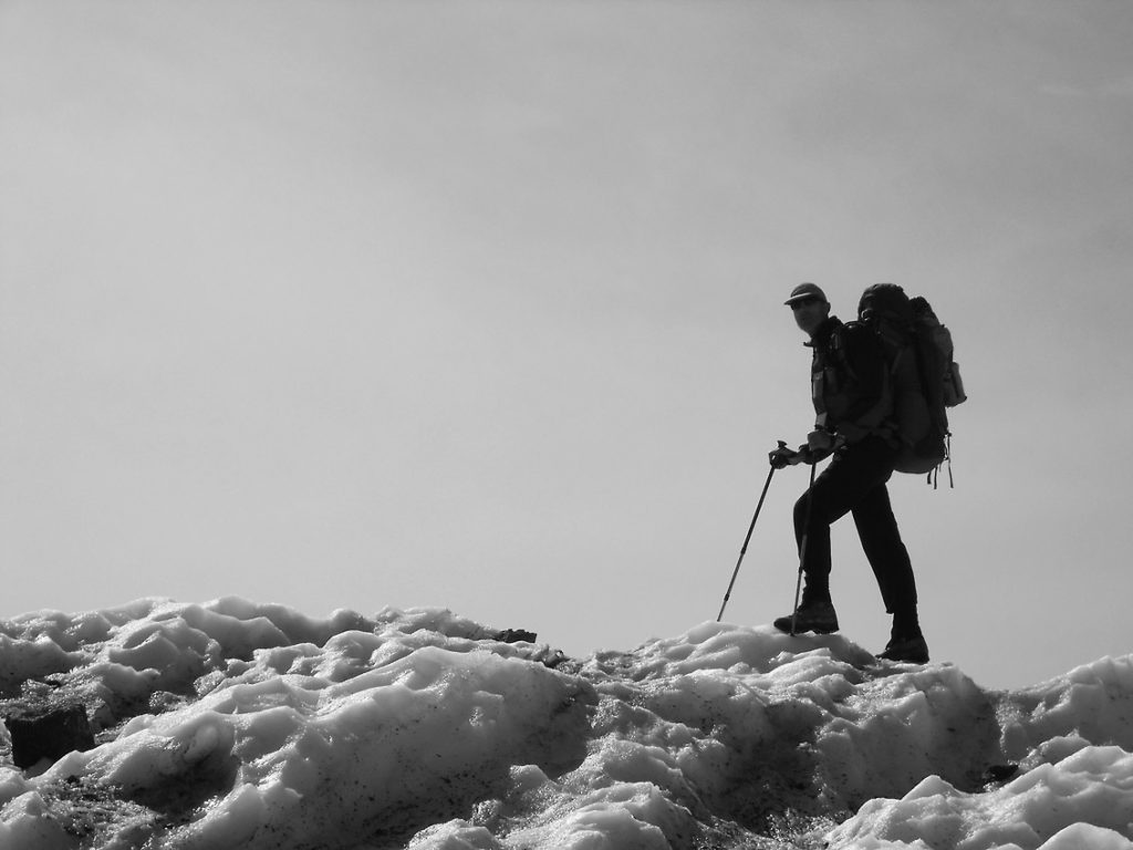 Backpacking trip over Malaspina Glacier, Wrangell -St. Elias National Park, Alaska.