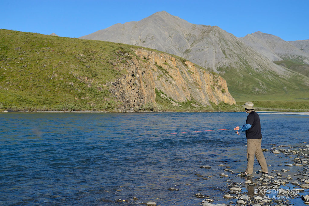 Alaska rafting trip Fishing Marsh Fork River, ANWR Alaska.