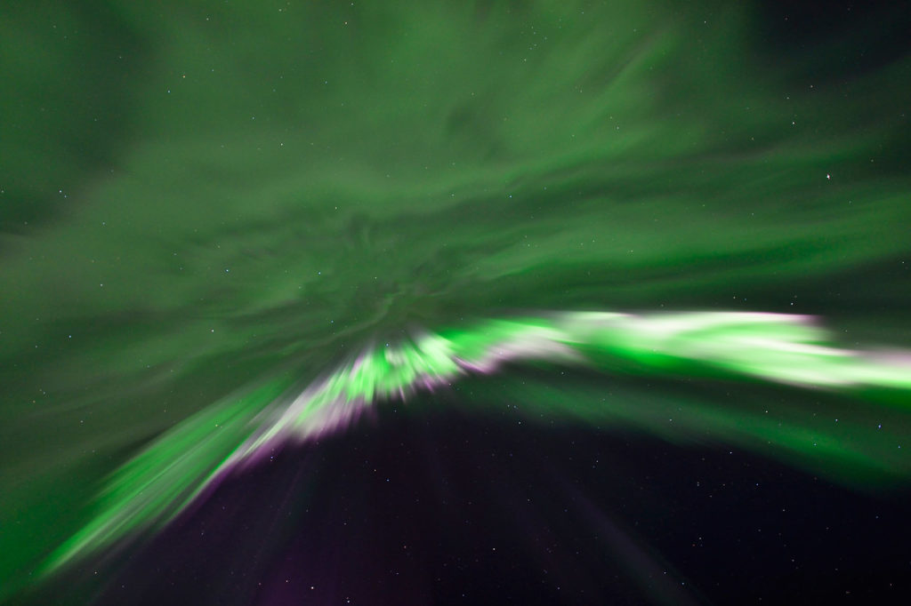 Corona of aurora borealis in Alaska northern lights photo tour.