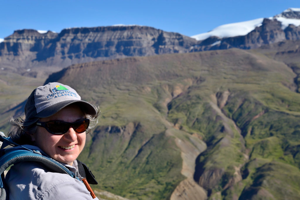 Backpacker hiking the Goat Trail, Wrangell-St. Elias National Park, Alaska.