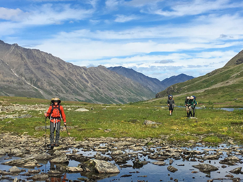 Hiking Seven pass route, Wrangell-St. Elias National Park, Alaska.
